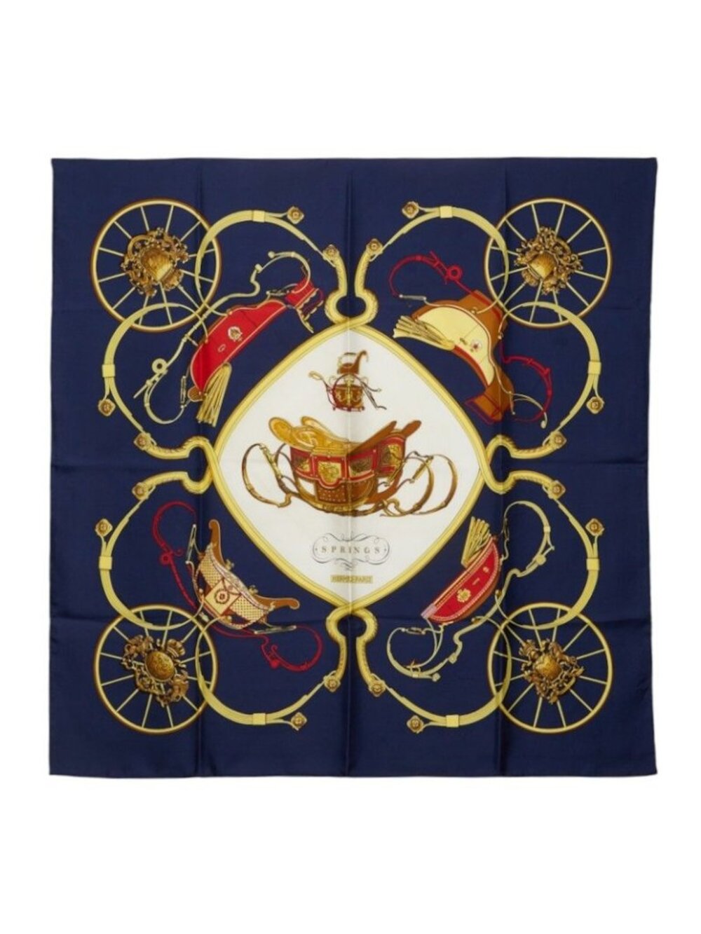 Hermes Carre 90 Spring Scarf Large Navy Multicolor Silk